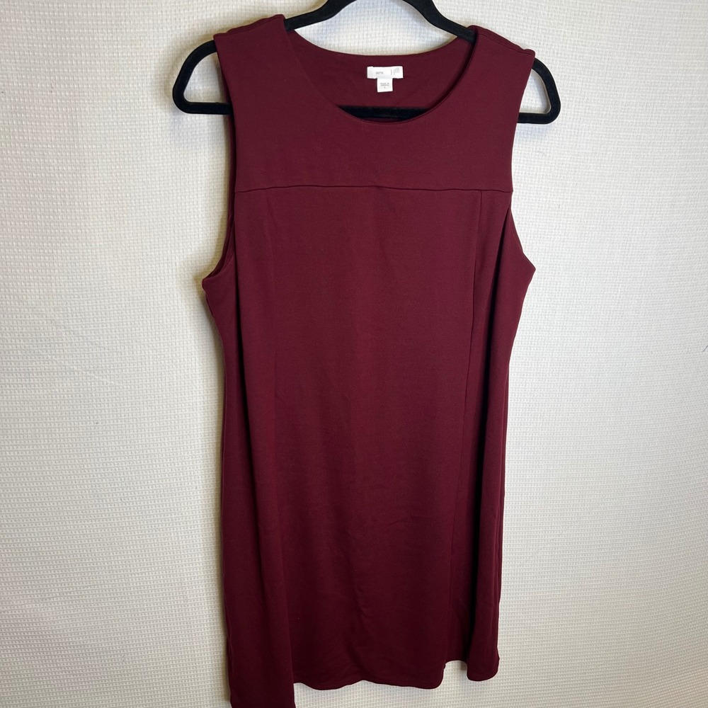 J. Jill Womens Large Burgundy Ponte Knit Sleeveless Shift Dress with Pockets